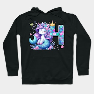 Womens Cute Unicorn Mermaid 4Th Birthday Party 4 Years Old Kids Hoodie